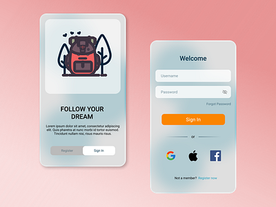 Register & Sign In Page app design dream follow page register signin ui