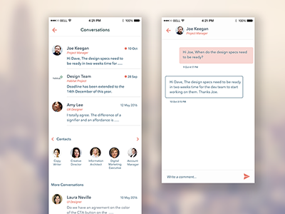 Design Team App chat conversations interaction design messages messaging mobile ui ux design ui user interface design ux visual design