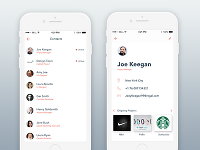 Design Team App Contact and Profile