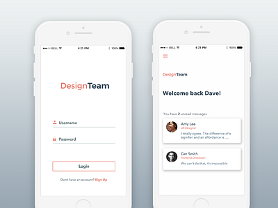 Design Team Login and Welcome avatars design login notifications password popup sign up team unread messages username welcome