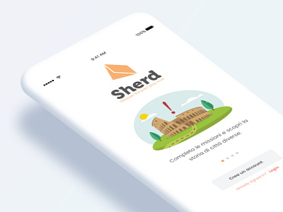 Sherd Welcome Screen app archeology character clean game illustration ios minimal orange white