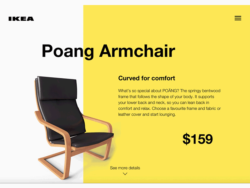 Ikea Product Animation application armchair chair furniture ikea minimal product web website yellow