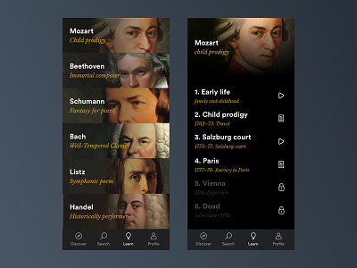 Classical Music Learn App app black classical music clean design ios minimal typography