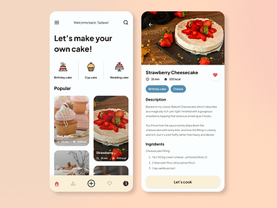 Cake Recipes Mobile App cake food graphic design mobileappdesign recipe ui uiux ux