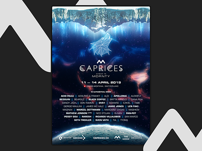 Caprices 2019 Poster caprices design festival mdrnty moon mountains music swiss switzerland techno