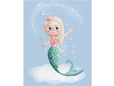 Mermaid princess artwork crown cute digital fairy fishtail illustration kid magical wang mermaid princess sweet