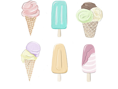 Ice cream. art caramel chocolate cold dessert digital food ice cream icons illustration mint stickers style sugar sweets syrup