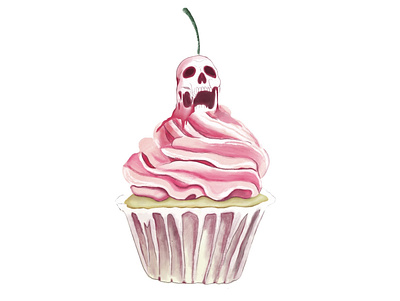 Halloween cupcake with the skull. artwork cake cherry cupcake dark dessert digital ghostly hallowen illustration scary skull spooky sweets syrup