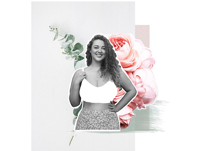 Fashion Art Collage. art collage beautiful woman beauty body positive cut fashion floral flowers graphic design leaves minimalism model nature smiling style