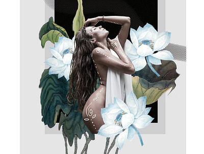Fashion Art Collage art collage artwork background beautiful composition dancer digital flowers girl gorgeous graphic design leaves lotus nature people person sensual sexuality woman