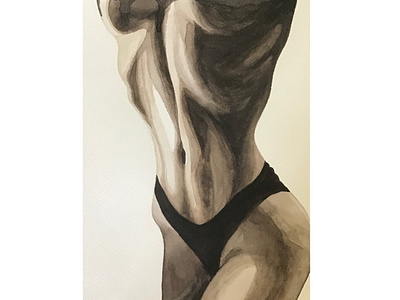 Female body. artworks beauty bikini blackwhite body breast erotic fit illustration sexy slim sporty tummy underwear watercolor woman