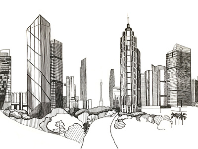 Guangzhou. China. architecture artwork asia black buildings china city design goungzhou high illustration ink modern skyscrapers white background