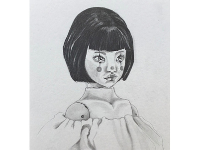 Alive Doll. alive black hair character circus cute doll eyes girl graphic pencil portrait