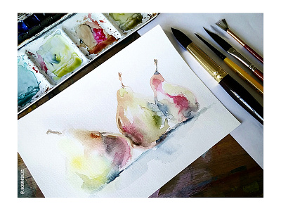 Three pears | Watercolour aquarelle artist artwork drawing fine arts illustration illustrator jack whiskers painting sketch watercolor watercolour