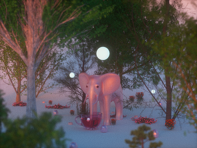 Elephant, cup and roses c4d concept art octane octane render scene