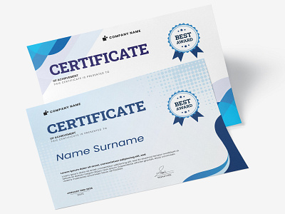 Modern Blue Certificate Template Design