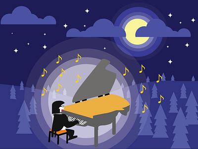 Playing Piano Under The Moon design graphic design illustration vector
