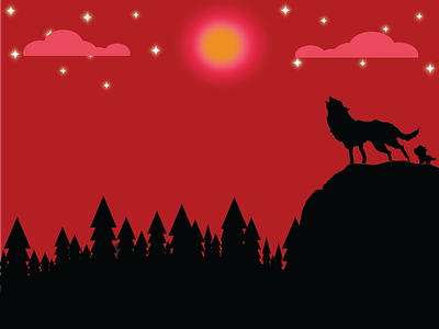 Howling Wolf Under the Full Moon design dribbbleweeklywarmup flat flatdesign graphic design illustration moon vector wolf