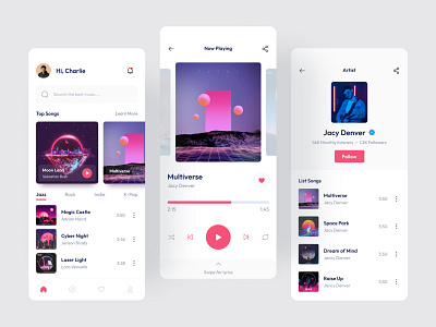 Melodict - Music Streaming App🎶 album artist clean design genre lyric mobile music app music player playlist podcast song detail streaming app ui ux