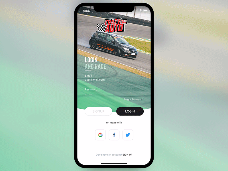 TrackDay App Sign Up Page