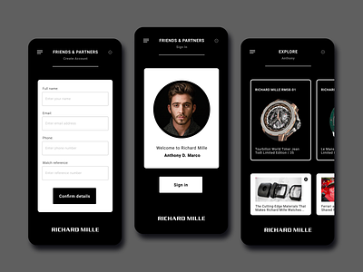 Richard Mille - Sign Up | Daily UI Challenge app dailyuichallenge design minimal richardmille ui ux watch watches