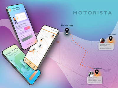 MOTORISTA app app design cards colors design drive location logo minimal orange signup style ui uiux user interface ux visual design