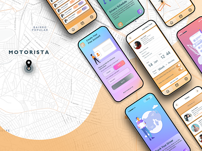 MOTORISTA app app design cards colors design drive location minimal orange signup style ui uiux user interface ux visual design