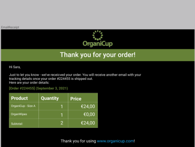 Email Receipt #17 challenge dailyui dailyuichallenge design desktop email online organicup receipt ui ux