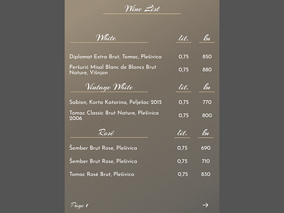 Pricing - Wine List for DailyUI 30 v.2 branding challenge dailyui dailyuichallenge design elegant event menu price ui ux wedding wine