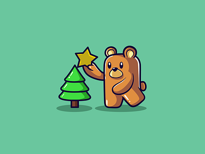 Cute Bear Decor a Christmas Tree bear logo cute bear design graphic design illustration logo mascot character mascot logo vector