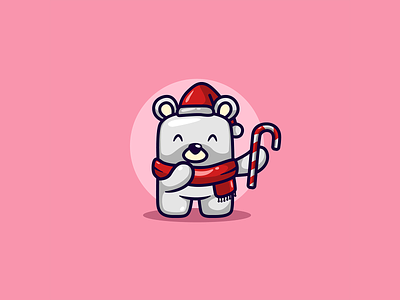 Cute Bear Holding Christmas Candy bear logo cute bear design graphic design illustration logo mascot character mascot logo vector