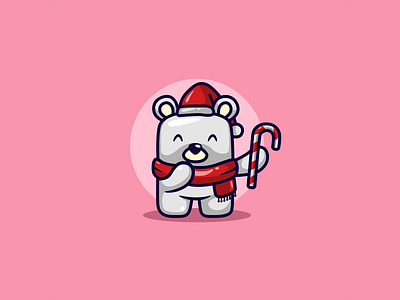 Cute Bear Holding Christmas Candy