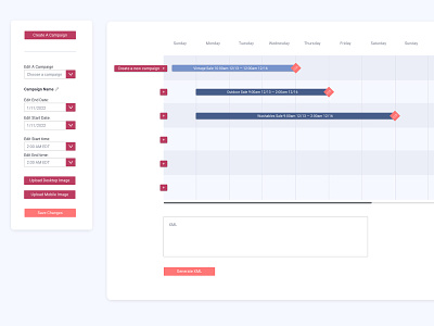 Scheduler UI calendar campaign dtc ecommerce edit export interface schedule scheduler shopping technology ui update ux visual design week weekly