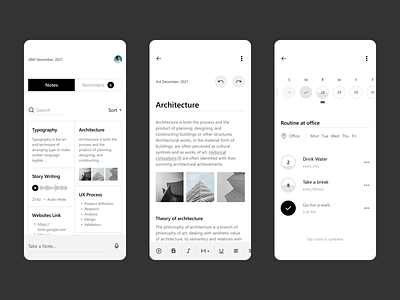 Note Taking and Reminder App appdesign design minimal note reminder ui ux