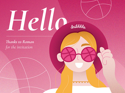 Hello Dribbble ball blonde dribbble girl illustration sunglasses