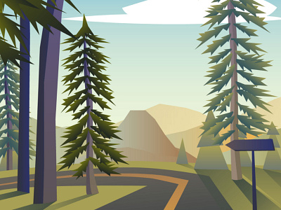 Forest road fir illustration landscape road tree trip