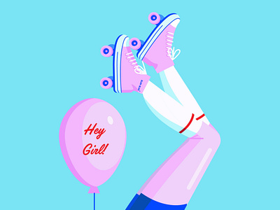 Hey girl! balloon blue girl illustration legs pink rolls