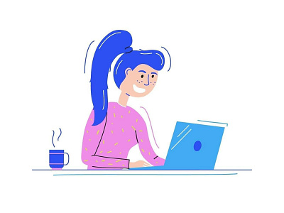 Enough design, go to work! computer girl illustration laptop work