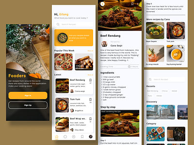 Fooders app design food recipes typography ui ux