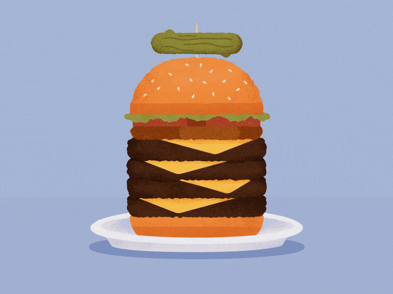 Stacked burger cell phone flat foodie gif hamburger illustration mograph motion graphics phone pickle texture