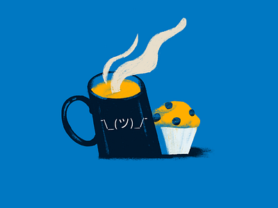 Happy Monday illustration monday muffin mug shrug steam yep