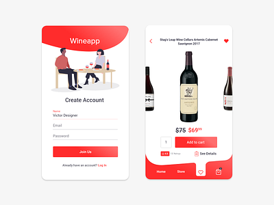 Wine App UI Design / Red and white UX UI Design