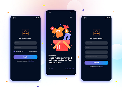 Story - Onboard & Login Screen adobexd app design behance e commerce figma graphic design mobile app ui uiux user experience user interface ux whimsical
