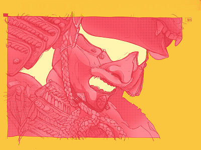 Fly Samurai digital illustration ink japanese pink pop samurai yellow