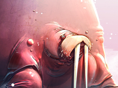 Walrus illustration pink purple walrus