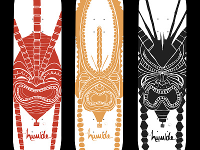 Humble black deck gold hawaiian red skateboard tiki