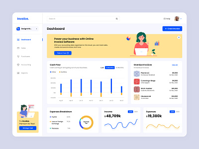 Invoice Dashboard accounting bill business dashboard charts clean dashboard dashboard ui design illustration interaction interface invoice dashboard payment sales startup statistics typogaphy ui user experience ux