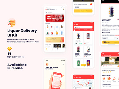 Liquor Delivery App UI Kit | Available to Purchase alcohol beer contactless delivery design freshdirect illustration instacart ios iphone liquor mobile swiggy ui user experience ux vodka whiskey wine zomato