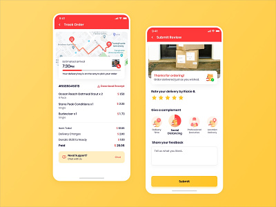 Track Order and Submit Review Design covid 19 delivery app food delivery grocery delivery illustration invoice app meat delivery order tracking app rating ui reviews shopping submit review tracking ui design uiux