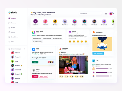 Slack Dashboard Concept channels chat chatbot communication dashboard employees group chat microsoft teams project management remote work slack team management teamwork virtual assistant work work from home workday workflows workspace